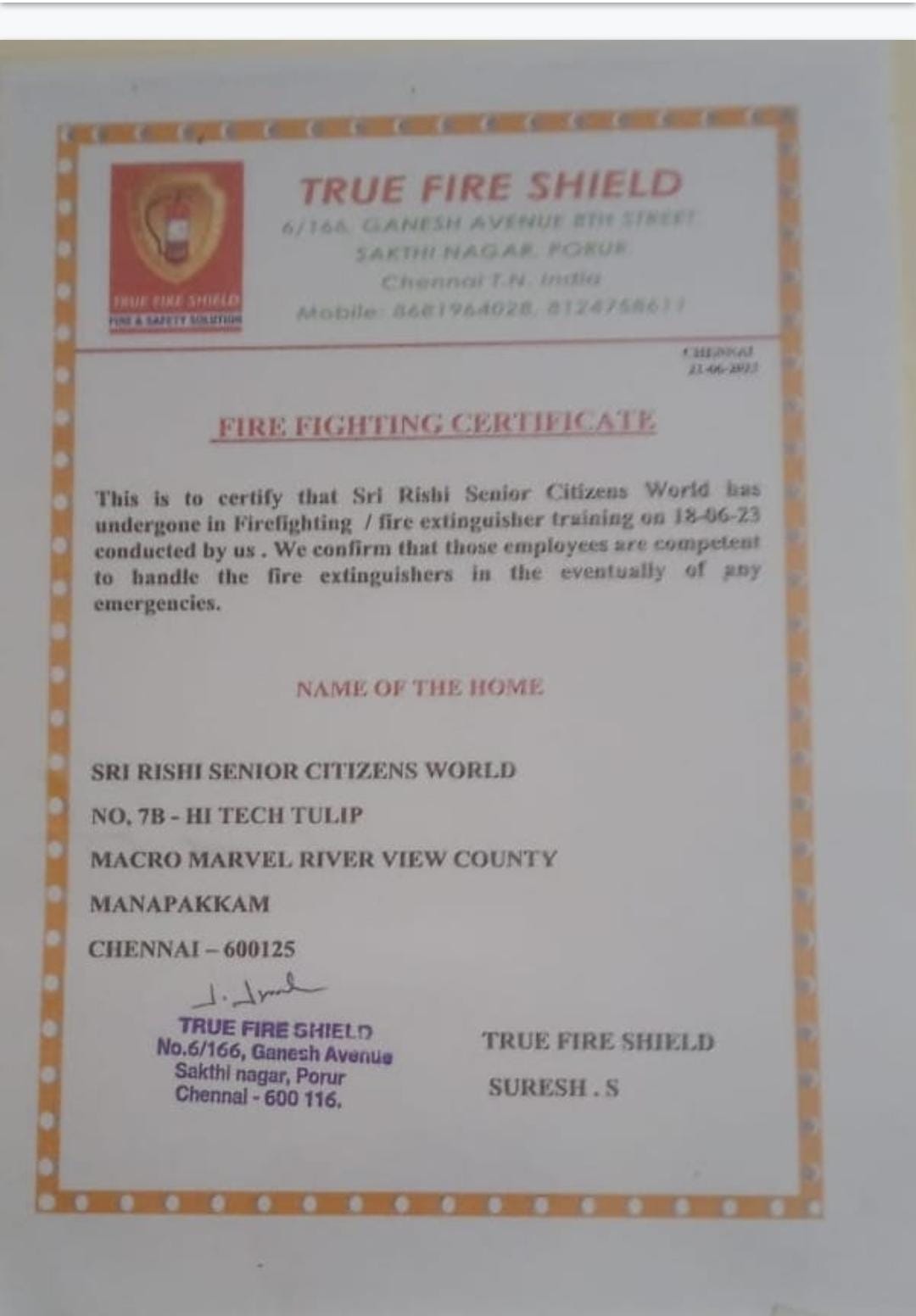 Fire Fighting Certificate